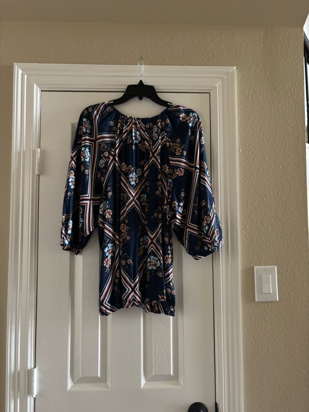 LC Lauren Conrad Navy Floral Striped Blouse